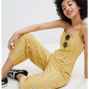 Bershka Yellow Wide Leg Striped Jumpsuit